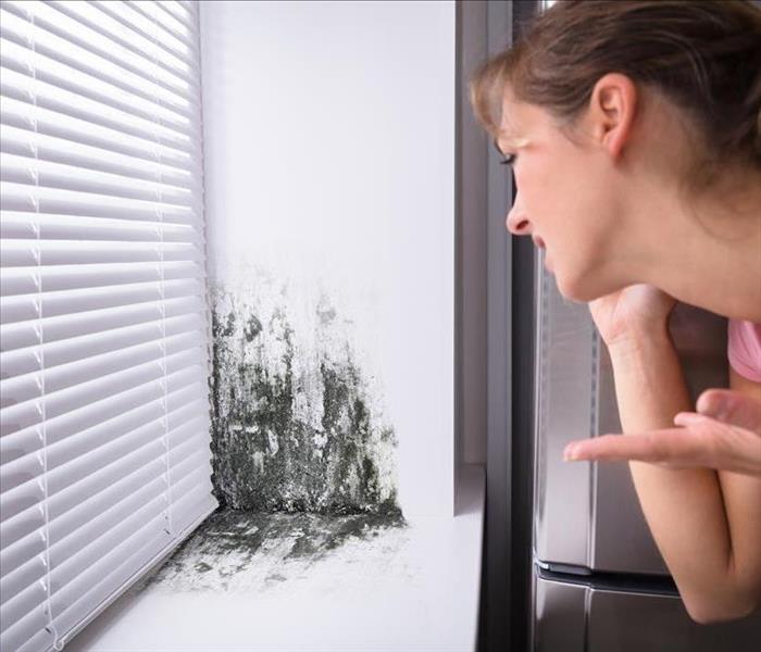 A woman worried about the black mold in the corner of her window.